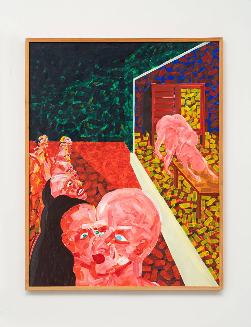 Cildo Meireles – No Reino Da Foda Imagem mostra quadro colorido mostrando rostos olhando para cena erótica, à direita