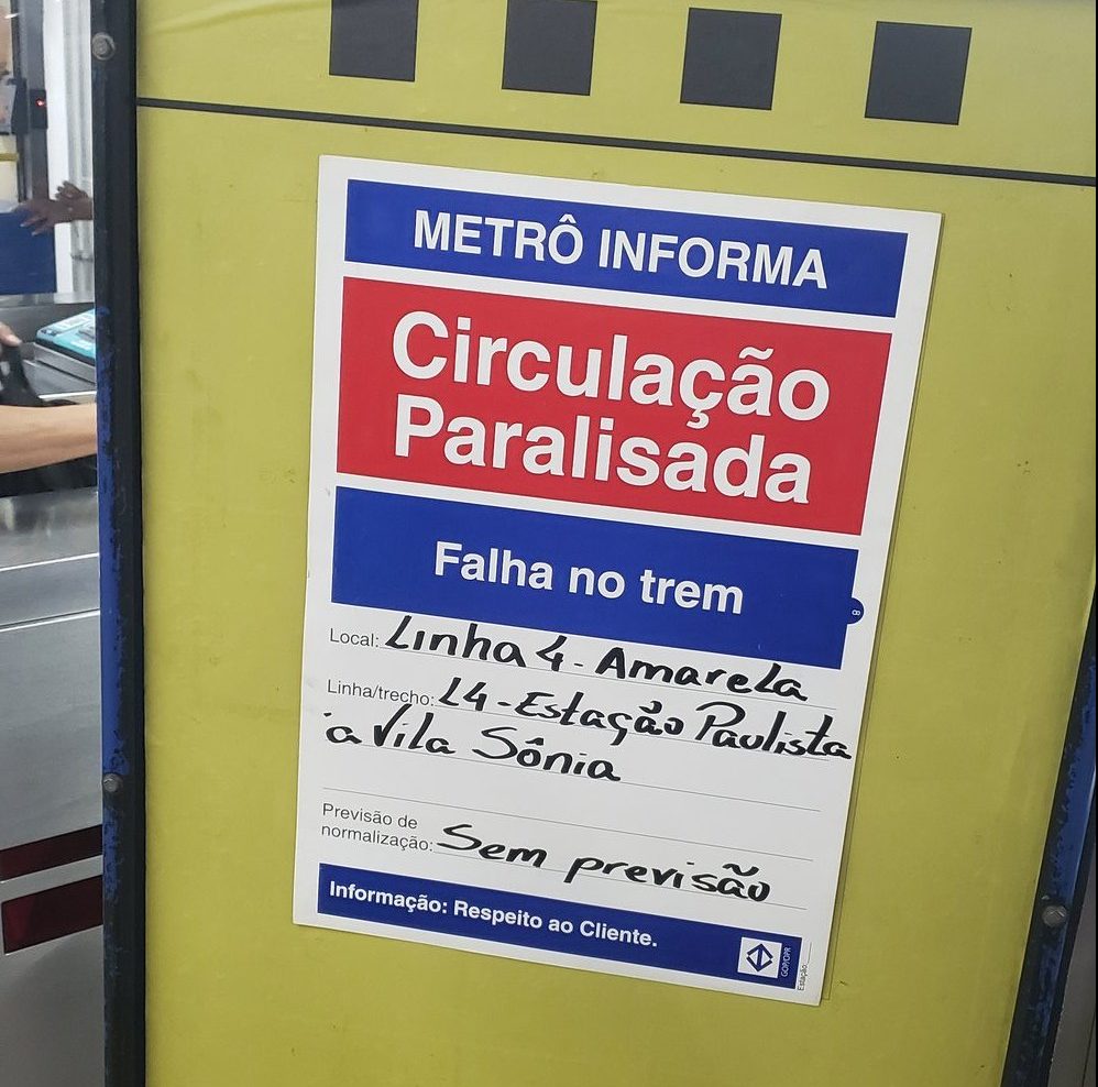 Falha na Linha 4 Amarela paralisa estações e prejudica passageiros