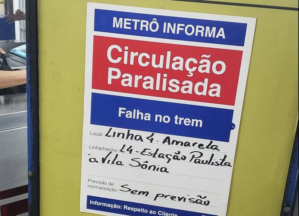 Linha 4 Amarela tem falha e Operação Paese é acionada.