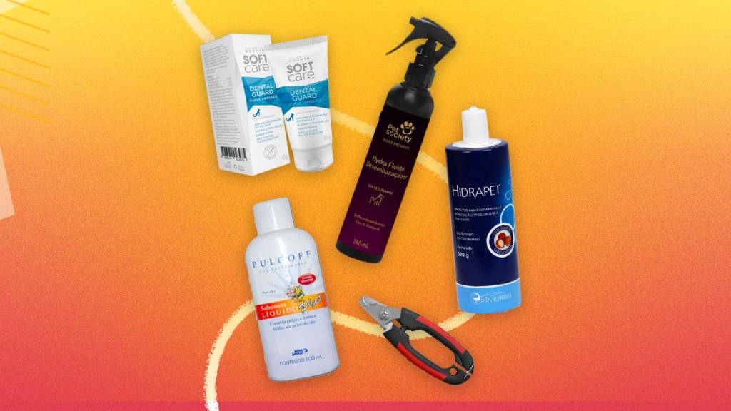 Itens para dar banho e cuidar da higiene dos cachorros