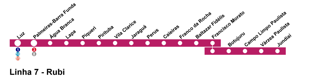 Mapa_Linha_7-Rubi Imagem mostra mapa de linha do metrô