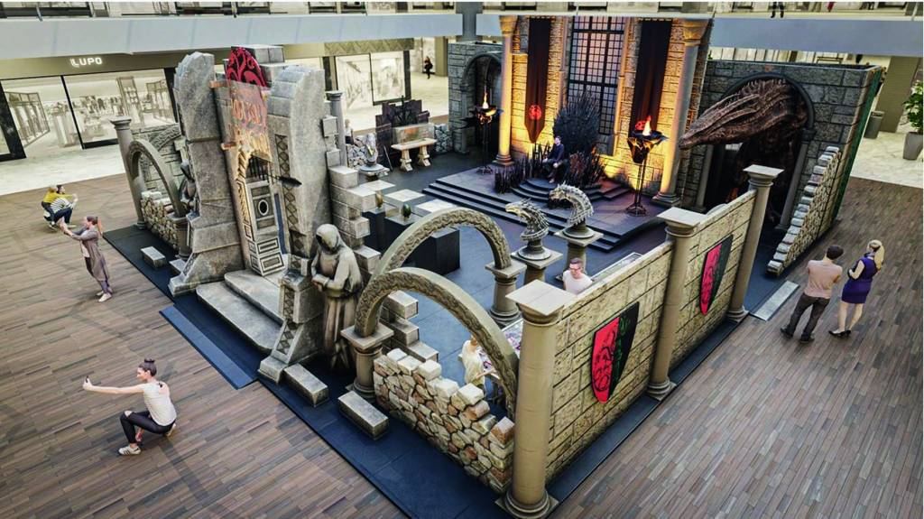 House of the Dragon – Metro Tatuapé 3D da montagem do castelo e trono de Game of Thrones no Shopping Metrô Itaquera.