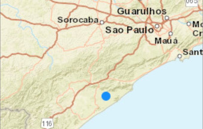 Ponto onde foi registrado o tremor pela análise do Centro de Sismologia da USP