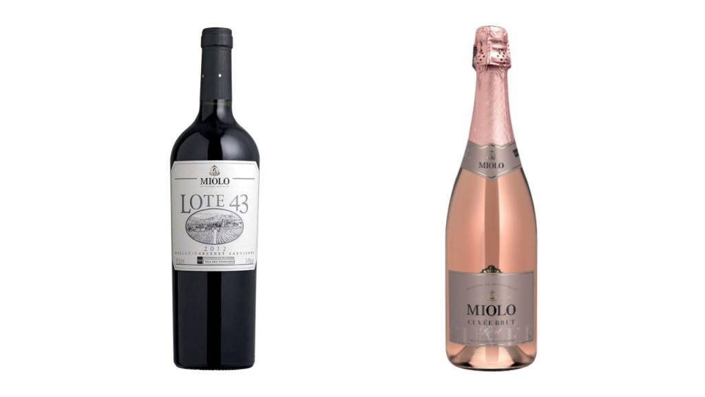 Miolo Wine Group Montagem em fundo branco com duas garrafas de vinho
