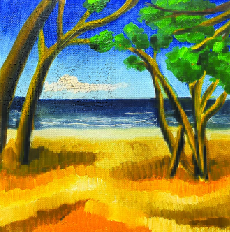 Ana Kia, Stítulo, óleo sobre tela, 2024, 30x30cm..jpg Pintura de praia com coqueiros