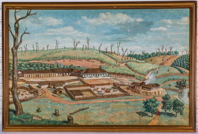 Fazenda Monte Alegre – Piracicaba, 1850_Século 20, de Henrique Manzo. Óleo sobre tela. Acervo do Museu Paulista da USP henrique-manzo-fazenda-monte-alegre