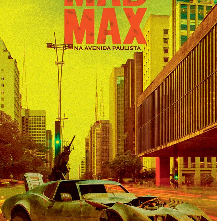 Pôster Mad Max com carro em frente ao Masp