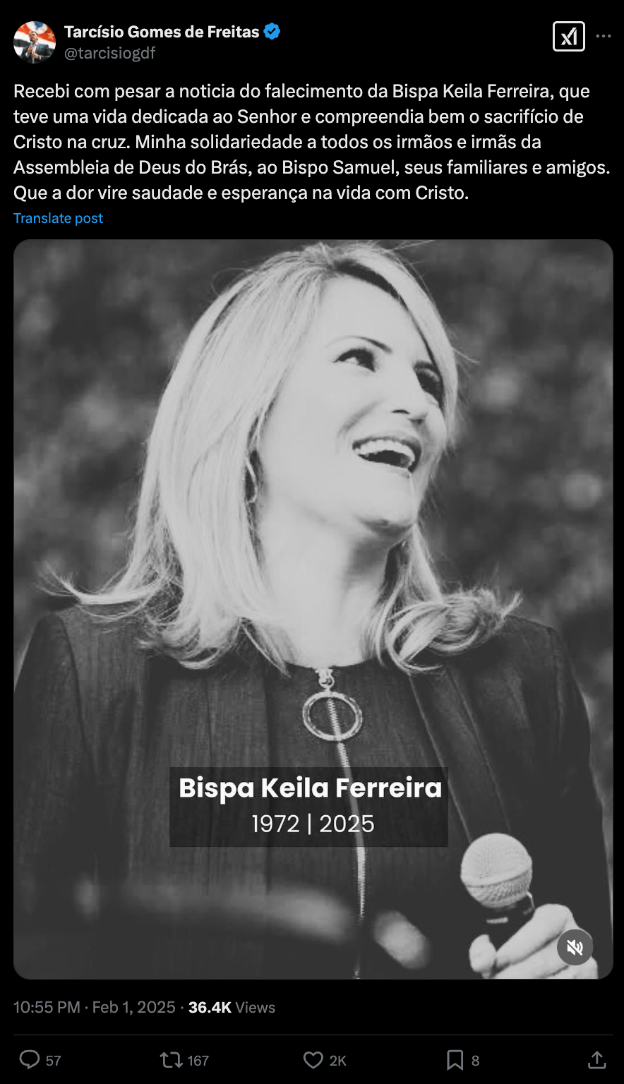 Keila Ferreira Nota do governador Tarcísio