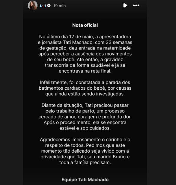Equipe de apresentadora postou comunicado