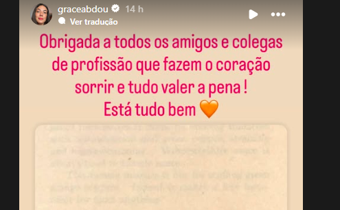 Grace Abdou, repórter da Record, se manifestou em seu perfil no Instagram